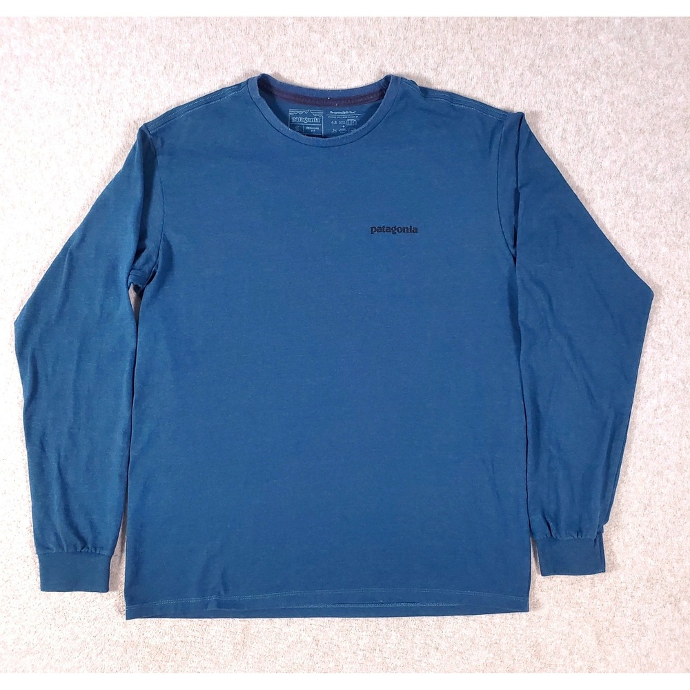 Patagonia Responsibili-Tee T Shirt Mens Size Small Long Sleeve Blue P-6 Logo